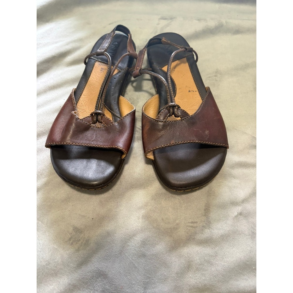 Giani Bernini Womens Brown Leather T-Strap Slingback‎ Sandals Comfort Shoes